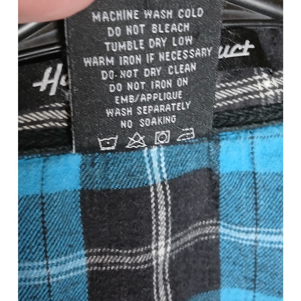 South Pole Mens XXL Blue Black Plaid Shirt Front Snap Long Sleeve Graphic Button - Picture 11 of 11